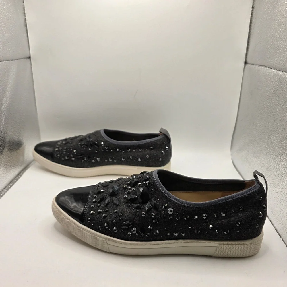 Karl Lagerfeld Paris Crystal Embellished Slip On Sneakers Black Patent Toe 8N